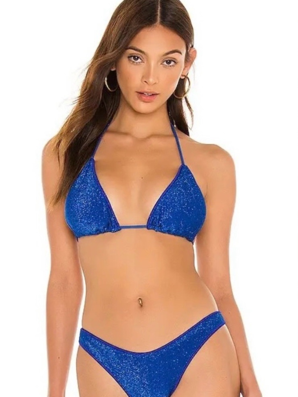 Luli Fama Stardust Shimmer Triangle Bikini Top in Royal Blue XL